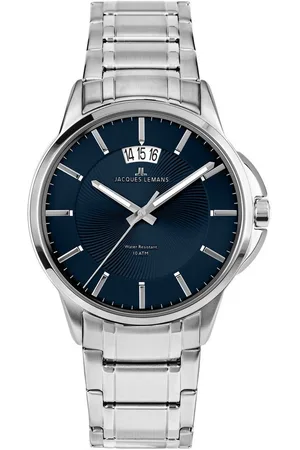 Jacques Lemans Quarzuhr Sydney 1-1540M, Armbanduhr, Herrenuhr, Datum, Edelstahlarmband, gehärtetes Crystexglas