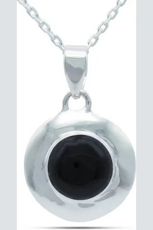 mantraroma Kette mit Anhänger ZABALA rund aus 925 Silber mit Onyx (Kettenanhänger uns Kette), 925 Sterling Silber Ketten mit Kettenanhänger für Damen - Verkäufer: