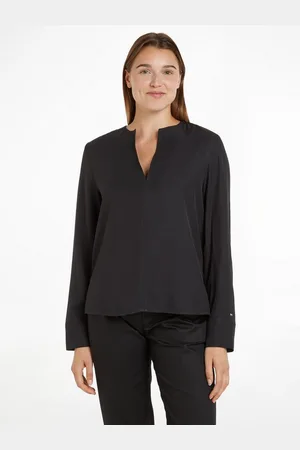 Tommy Hilfiger Klassische Bluse VISCOSE REGULAR V-NECK LS BLOUSE mit Flagge