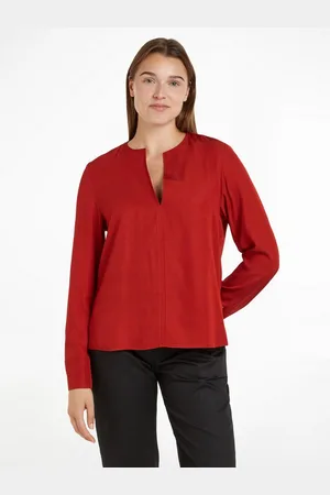 Tommy Hilfiger Klassische Bluse VISCOSE REGULAR V-NECK LS BLOUSE mit Flagge