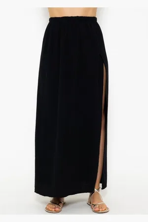 SASSYCLASSY Maxirock Langer Musselin Rock mit elastischen Bund Maxi-Rock aus Baumwolle mit hohem Schlitz, atmungsaktiv - Verkäufer: