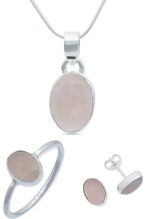 mantraroma Schmuckset 925er Silber mit Rosenquarz (Schmuckset aus 925 Silber) - Verkäufer: