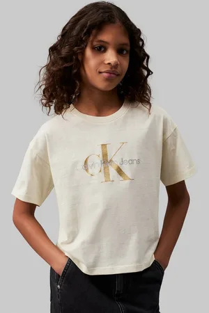 Calvin Klein T-Shirt GLITTER MONOGRAM BOXY SS T-SHIRT für Kinder bis 16 Jahre mit glitzerndem Markenlabel