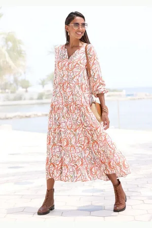 Lascana Maxikleid mit Alloverprint und Volants, langärmlig, Druckkleid, casual-chic