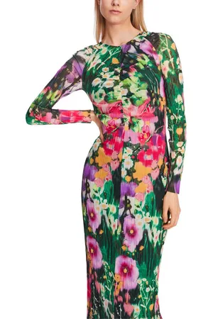 Marc Cain Maxikleid Bright Beginnings Premium Damenmode Blumenkleid mit Crinkle-Effekt