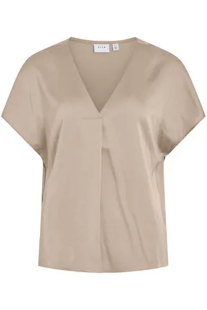 VILA V-Shirt VIELLETTE V-NECK S/S SATIN TOP - NOOS