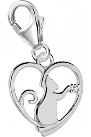 Goldene Hufeisen Charm-Einhänger Charm Anhänger Katze mit Herz 925 Silber, Rhodium überzogen anlaufgeschützt - Verkäufer: