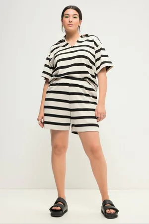 STUDIO UNTOLD Jeansshorts Jersey-Shorts Loose Fit Ringel Elastikbund - Verkäufer: Popken Fashion Group