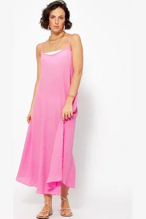SASSYCLASSY Strandkleid Sommerkleid Damen lang aus transparentem Musselin Maxi Musselinkleid aus Baumwolle in Leo Print Beige Braun Rosa - Verkäufer: