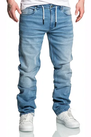 amaci Straight-Jeans COPPELL Sweathose im Denim Look Herren Sweathose in Stretch Denim Basic Jeans Kordel - Verkäufer: