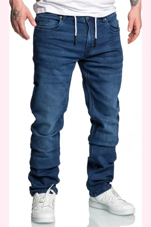 amaci Straight-Jeans COPPELL Sweathose im Denim Look Herren Sweathose in Stretch Denim Basic Jeans Kordel - Verkäufer: