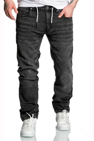 amaci Straight-Jeans COPPELL Sweathose im Denim Look Herren Sweathose in Stretch Denim Basic Jeans Kordel - Verkäufer: