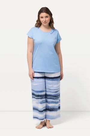 Ulla Popken Pyjama Pyjama Streifen Stickerei Rundhals Halbarm - Verkäufer: Popken Fashion Group