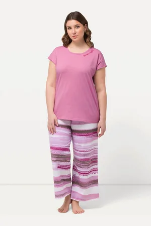 Ulla Popken Pyjama Pyjama Streifen Stickerei Rundhals Halbarm - Verkäufer: Popken Fashion Group