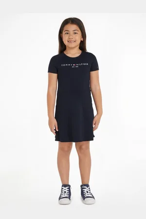 Tommy Hilfiger A-Linien-Kleid PUNTO FIT & FLARE DRESS SS Kinder bis 16 Jahre mit Logoschriftzug