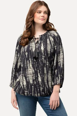 Ulla Popken Longbluse Bluse Musterstreifen Rüsche Elastiksaum 3/4-Arm - Verkäufer: Popken Fashion Group