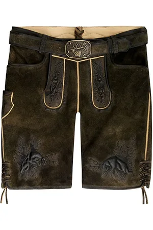 SPIETH & WENSKY Trachtenlederhose Dynamo Kurzhose Herren Trachtenhose Lederhose kurzhose Ziegenvelour bestickt - Verkäufer: German Wear