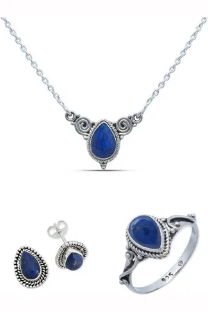 mantraroma Schmuckset 925er Silber mit Lapis Lazuli (Schmuckset aus 925 Silber) - Verkäufer: