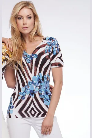 Passioni T-Shirt mit braunem Zebra- und blauem Blumendruck - Verkäufer: Passion Mode