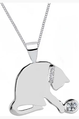 Goldene Hufeisen Kette mit Anhänger Katze Kette 925 Sterling Silber Zirkonia Kinder Kater Halskette, 925 Sterling Silber Silberschmuck für Kinder, mit Zirkonia - Verkäufer: