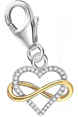 Goldene Hufeisen Charm Herz Zirkonia Herz Charm 925 Sterling-Silber Unendlichkeit Anhänger, Gelbgold vergoldet - Verkäufer: