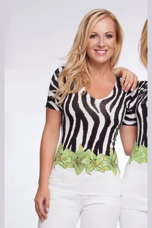 Passioni T-Shirt T-shirt mit Zebra- und Liliendruck - Verkäufer: Passion Mode