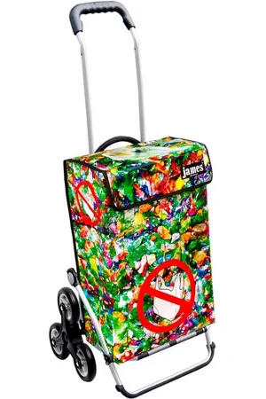 JAMES Einkaufstrolley PLASTIKMUELL - stabiler Einkaufswagen mit individuellem Design, Handmade in Austria - Einkaufsbegleiter mit viel Stauraum - trägt 40kg - Verkäufer: Warenhaus 23