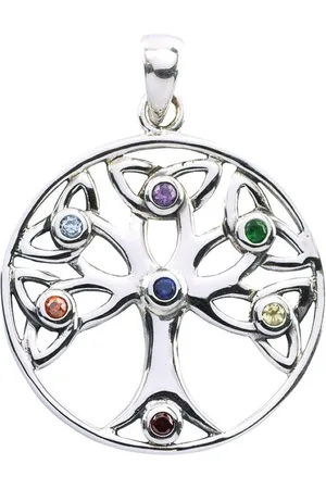 Saraswati Kettenanhänger Anhänger "Baum des Lebens" mit 7 Zirkonia Messing versilbert 3,7g 2,5c - Verkäufer: Devananda