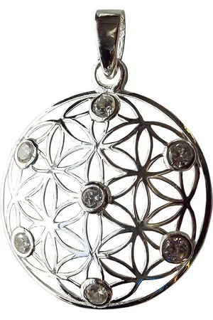 Saraswati Kettenanhänger Anhänger "Blume des Lebens mit 7 Zirkonia" Silber 925 3cm, 5,1g. - Verkäufer: Devananda