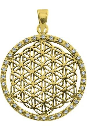 Saraswati Kettenanhänger Anhänger "Blume des Lebens" mit 32 Zirkonia Messing 3,4g 3cm - Verkäufer: Devananda
