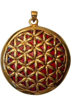 Saraswati Kettenanhänger Anhänger "Blume des Lebens" Bronze, innen rot emailliert, 4,5cm - Verkäufer: Devananda