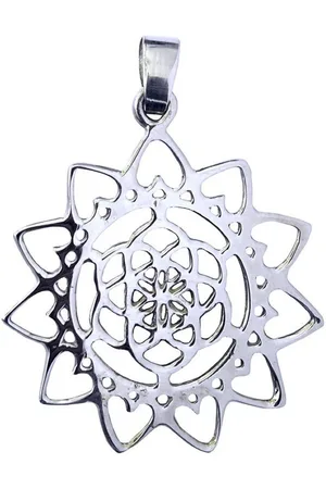 Saraswati Kettenanhänger Anhänger "Blume des Lebens mit Lotus" Messing versilbert 3,0cm, 2,8g - Verkäufer: Devananda