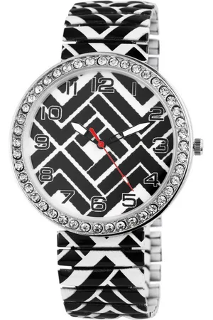 Karma Quarzuhr Damenuhr Edelstahl Damen Armbanduhr Boho Schwarz Weiß, (Damenschmuck Metall Quarzuhr modern Geometrisch Muster), leuchtende Zeiger Similisteine - Verkäufer: Sanixa