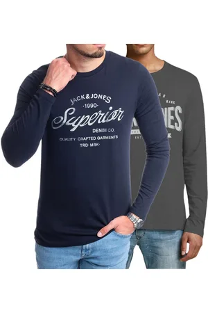 JACK & JONES Langarmshirt stilvolles Regular Fit Longsleeve mit Printdruck Unifarbene Rundhals-Shirts aus 100% Baumwolle - Verkäufer: mailopoint