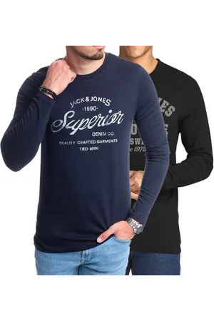 JACK & JONES Langarmshirt stilvolles Regular Fit Longsleeve mit Printdruck Unifarbene Rundhals-Shirts aus 100% Baumwolle - Verkäufer: mailopoint