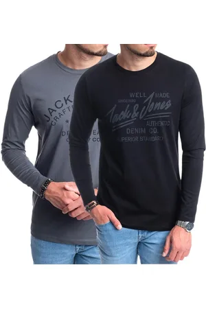 JACK & JONES Langarmshirt stilvolles Regular Fit Longsleeve mit Printdruck Unifarbene Rundhals-Shirts aus 100% Baumwolle - Verkäufer: mailopoint