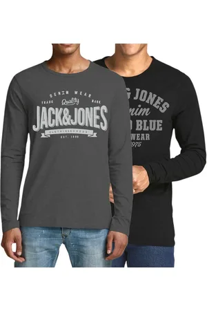 JACK & JONES Langarmshirt stilvolles Regular Fit Longsleeve mit Printdruck Unifarbene Rundhals-Shirts aus 100% Baumwolle - Verkäufer: mailopoint