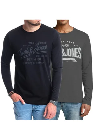 JACK & JONES Langarmshirt stilvolles Regular Fit Longsleeve mit Printdruck Unifarbene Rundhals-Shirts aus 100% Baumwolle - Verkäufer: mailopoint