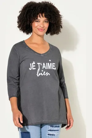 Angel of Style T-Shirt T-Shirt cold dyed Statement-Druck V-Ausschnitt - Verkäufer: Popken Fashion Group