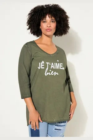 Angel of Style T-Shirt T-Shirt cold dyed Statement-Druck V-Ausschnitt - Verkäufer: Popken Fashion Group