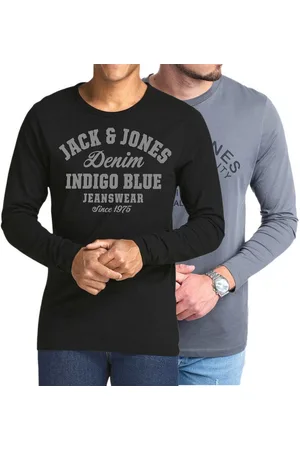 JACK & JONES Langarmshirt stilvolles Regular Fit Longsleeve mit Printdruck Unifarbene Rundhals-Shirts aus 100% Baumwolle - Verkäufer: mailopoint