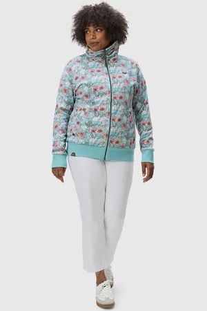 Ragwear Sweatjacke Izolda Plus Nachhaltiger Zipper mit hohem Kragen und Blumenmuster