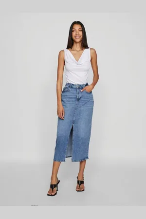 VILA Sommerrock Midi hohe Taille Frontschlitz Regular Fit VIJAF HW MIDI DENIM SKIRT-NOOS - Verkäufer: ARIZONAS