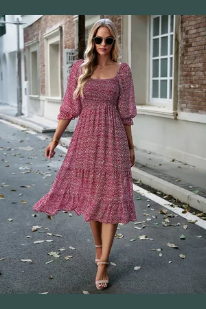 DEBAIJIA Dirndl Sommerkleid Damen Frauen Bedruckter Kleid 3/4 Hülse Lässiger - Verkäufer: Paciea UG