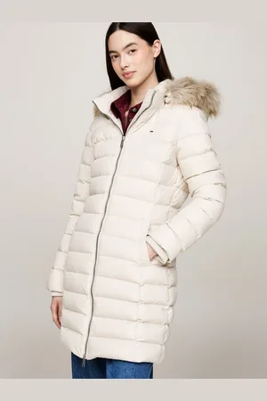 Tommy Hilfiger Steppmantel TJW ESSENTIAL HOODED DOWN COAT mit Fellimitat, Logostickerei
