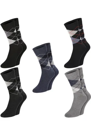 Chili Lifestyle Basicsocken KARO Baumwollsocken Damen Herren Langsocken schwarz grau blau (Multipack, 5-Paar, 5 Farbdesigns) Weichbund ohne Gummidruck - Verkäufer: ChiliLifestyle