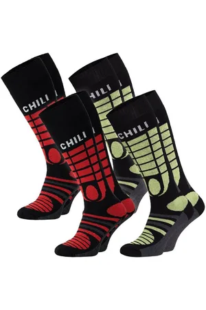 Chili Lifestyle Skisocken YEON gepolsterte Ski Kniestrümpfe Snowboard Winter aus Baumwolle (Multipack, 4-Paar, 2 Farbdesigns) Elastischer Bund - Verkäufer: ChiliLifestyle
