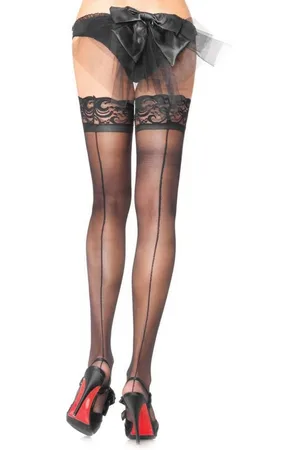 Leg Avenue Overknees Halterlose Nahtstrümpfe mit Spitze Sinnlich verführerisches Accessoire, das Stil und Eleganz vereint - Verkäufer: MASKWORLD