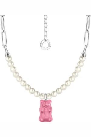 Thomas Sabo Kette mit Anhänger x HARIBO Schmuck: Gliedercollier mit Goldbär, mit Kristallglas - mit Süßwasserzuchtperle