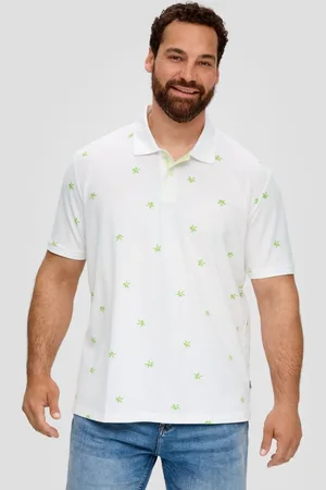 QS by s.Oliver Kurzarmshirt Poloshirt mit All-over-Print und Kontrast-Details Kontrast-Details - Verkäufer: